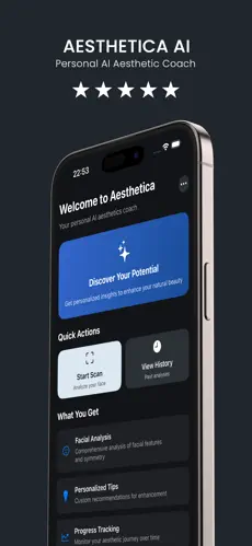 Aesthetica AI face rater app interface showing a face analysis report